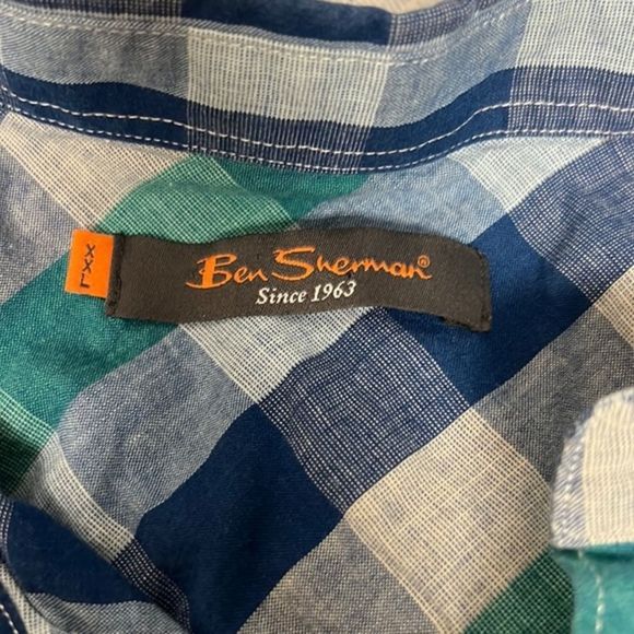 Ben Sherman Blue / Green Plaid Button Down Short Sleeve Shirt - Picture 5 of 10